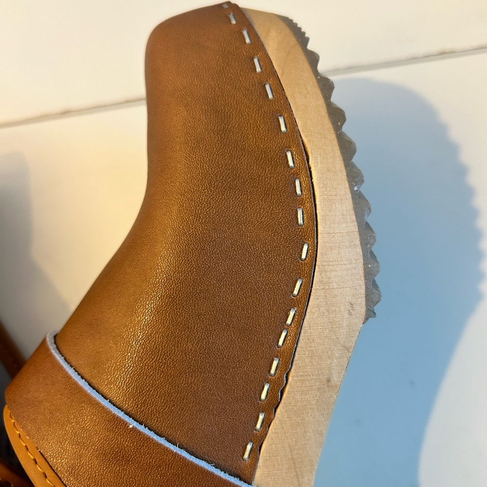 BJORK Maja Brown Leather Mule Clog with Wooden Sole Open Back Sz 39  8-8.5 - Picture 10 of 16
